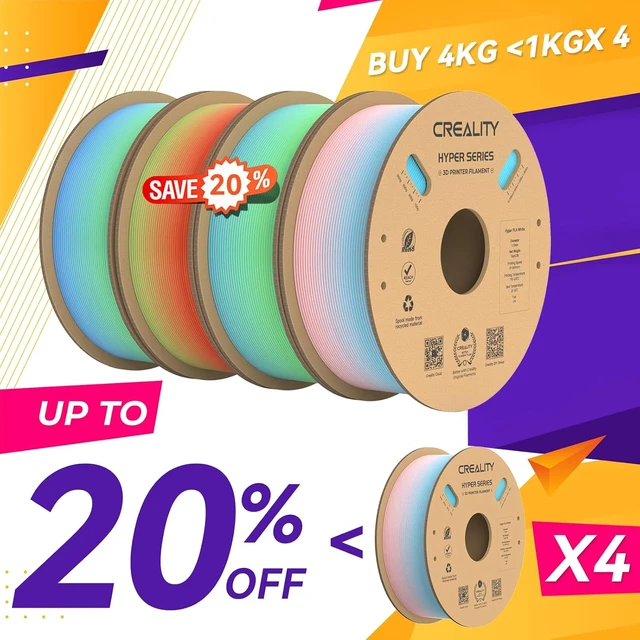 Alt view image 2 of 7 - Creality Hyper PLA Filament 1.75mm, 30-300mm/s High Speed 3D Printer Filament, Dimensional Accuracy +/-0.02mm, Fit Most FDM 3D Printers, 4 Pack 1kg Spool(2.2lbs), Rainbow