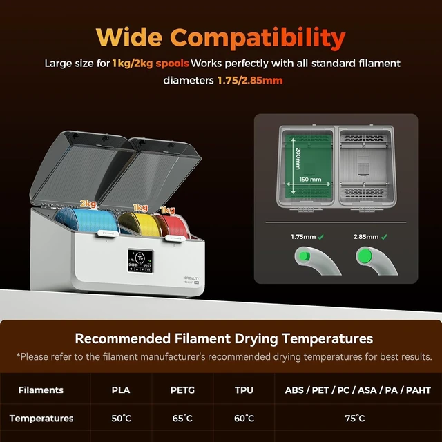 Alt view image 5 of 7 - Creality Filament Dryer Box 4 Spool, SpacePi X4L 3D Printer Filament Storage Box, Dual Independent Heating Chambers, Rapid Heating Up to 75, Active Dehumidification, Fits PLA,PETG,ABS,TPU,Nylon,etc