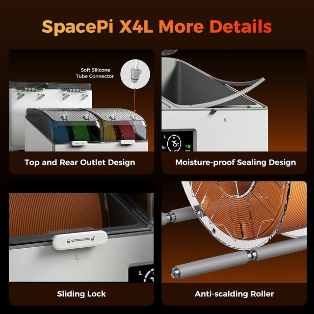 Alt view image 6 of 7 - Creality Filament Dryer Box 4 Spool, SpacePi X4L 3D Printer Filament Storage Box, Dual Independent Heating Chambers, Rapid Heating Up to 75, Active Dehumidification, Fits PLA,PETG,ABS,TPU,Nylon,etc