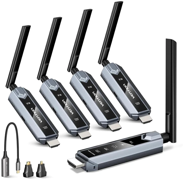 Main image of Wireless HDMI Transmitter and Receiver 656FT with LED Screen, Up to 6 RXs, Heat-Control, Plug & Play Wireless HDMI Extender Kit 4K Decode to Monitor from PC/Projector/TV Box(1TX+4RX)