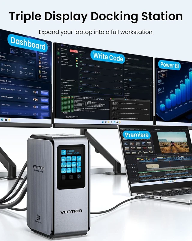 Alt view image 3 of 7 - 13-in-1 Laptop Docking Station 3 Monitors with Touchable Screen Display,USB C Dock Dual Monitor for Dell,HP and MacBook,8K Display 1*DP,2*HDMI,10Gbps USB 3.2,100W PD with 2*USB-C Cable, Gray