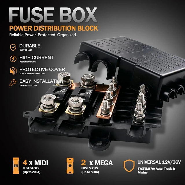 Alt view image 4 of 7 - Automotive Fuse Box 4-Way MIDI Fuse Holder with 60Amp ANM Fuse