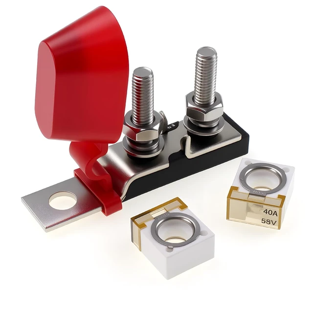 Alt view image 2 of 5 - MRBF Terminal Fuse Block 40A 58V DC Battery Terminal Fuse Kit Dual 5/16" Stud Compact Marine Rated Battery Fuse for Truck RV Construction Vehicle