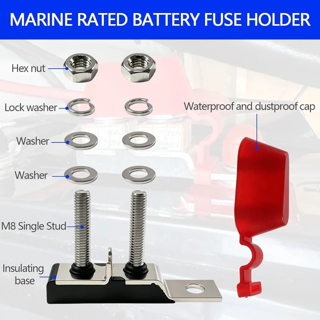 Alt view image 5 of 7 - MRBF Terminal Fuse Block 275 AMP Marine Rated Battery Fuse Double Studs Fuse Holder 250A, 58V DC Max