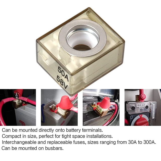 Alt view image 3 of 5 - MRBF Terminal Fuse 50A Marine Rated Battery Fuse, 58V DC Max, IP66 Waterproof for Automobiles RVs DC Main, Inverter