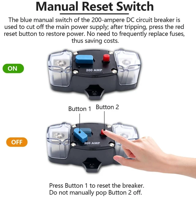 Alt view image 4 of 7 - 200 Amp Circuit Breaker Manual Reset Switch, 12V-48V DC