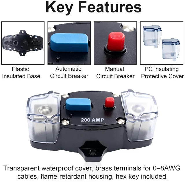 Alt view image 5 of 7 - 200 Amp Circuit Breaker Manual Reset Switch, 12V-48V DC
