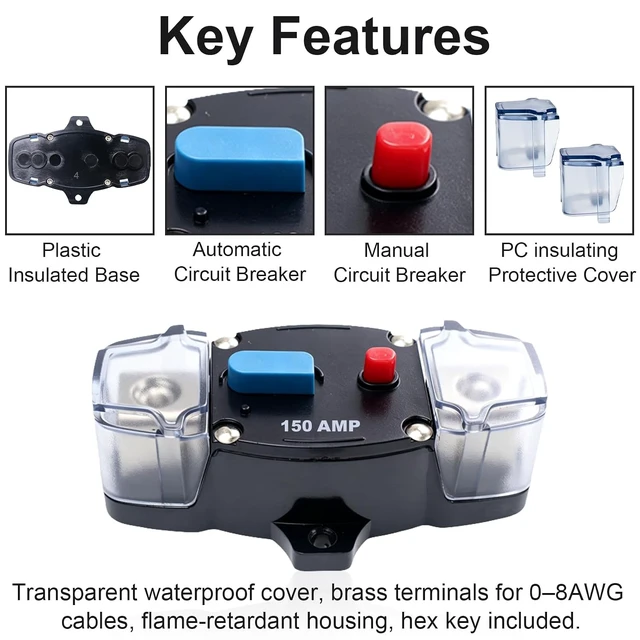 Alt view image 5 of 7 - 150 Amp Circuit Breaker Manual Reset Switch, 12V-48V DC