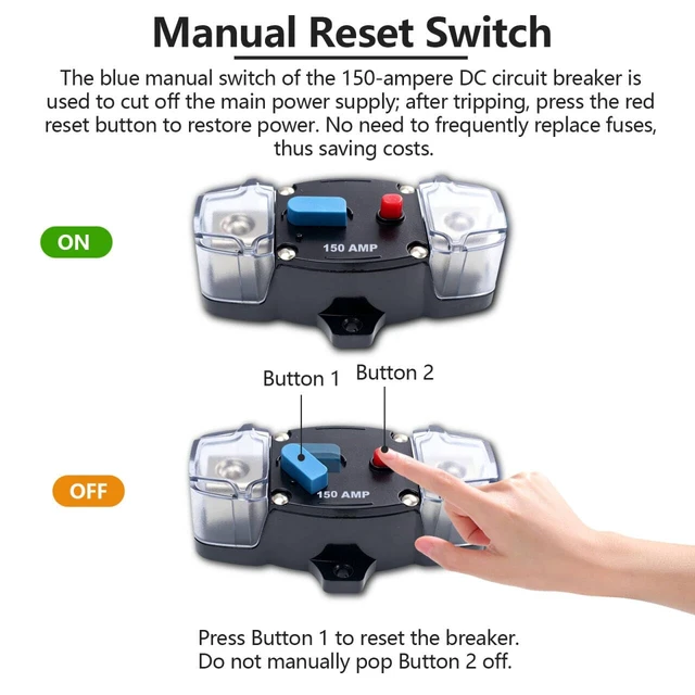 Alt view image 4 of 7 - 150 Amp Circuit Breaker Manual Reset Switch, 12V-48V DC