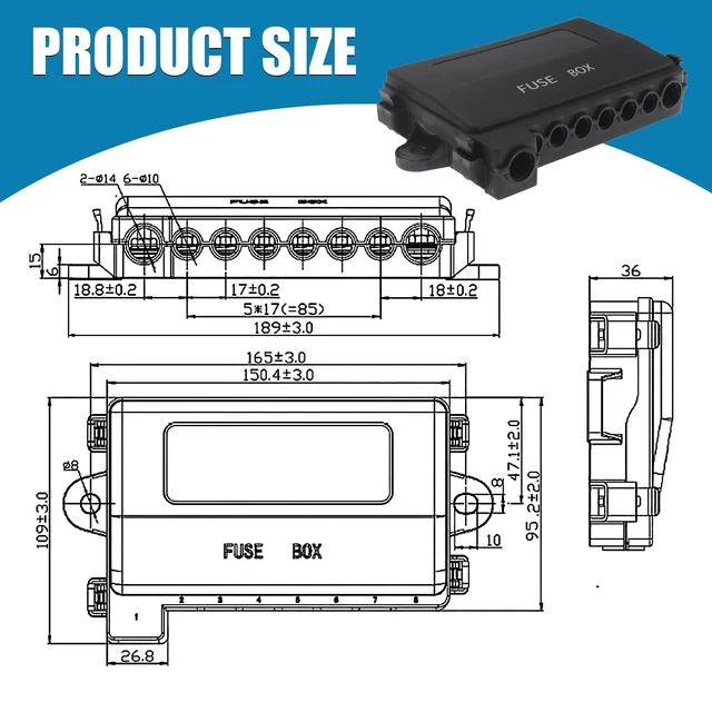 Alt view image 4 of 6 - Fuse Box 7 Way MIDI Fuse Holder with Cover 12/ 32V DC