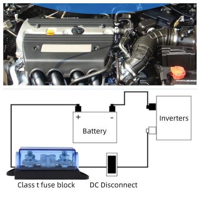 Alt view image 5 of 6 - 150V 100A Class T Fuse Block with Cover, Maximum Interruption Current 10,000 Amperes, Class T Fuse Holder 100A for Inverters,Car Audio Systems