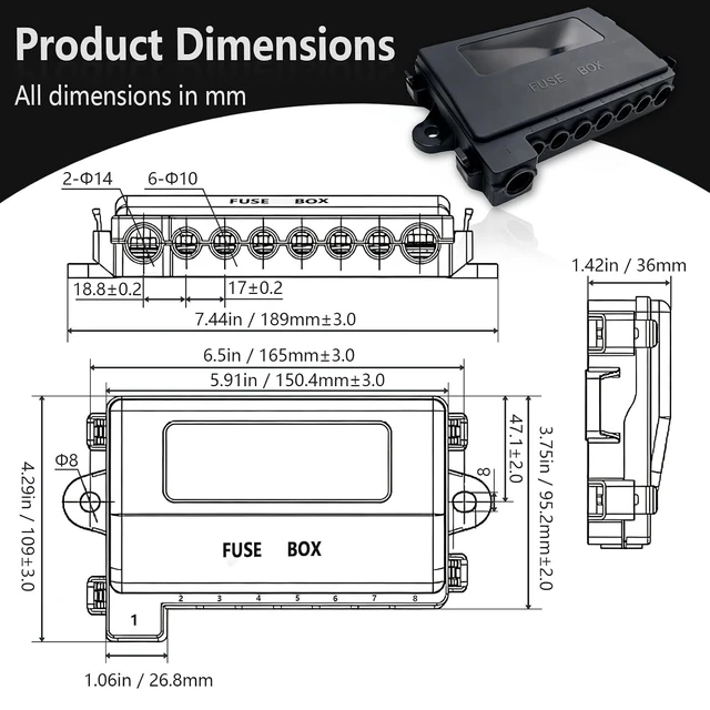 Alt view image 4 of 7 - 7-Way Fuse Block MIDI/ANSANM Fuse Box Fuse Holder for Automotive