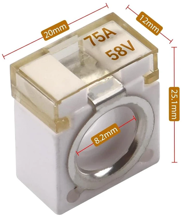 Alt view image 2 of 4 - 58V HABF Rated Battery Fuse 75A Terminal HABF Fuse 75A for Protection of Automobiles RVs Cranes Ships Charging Piles (Pack of 5)