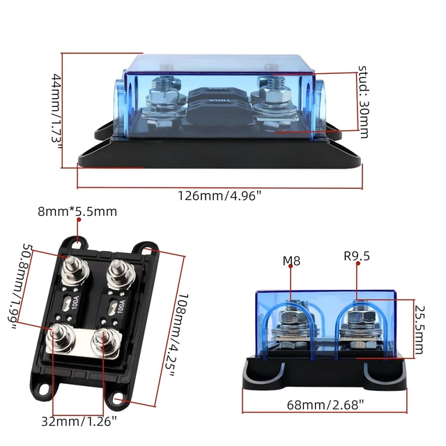 Alt view image 3 of 6 - 2 Way MEGA/AMG Fuse Holder with 2 Pack Bolt Down Fuse 100A for Automobile Repair, GPS Positioning