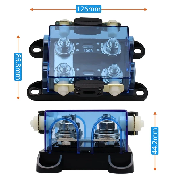 Alt view image 3 of 6 - 2 Way AMG MEGA Fuse Holder with Bolt Down Fuse 100Amp, 12/48V DC