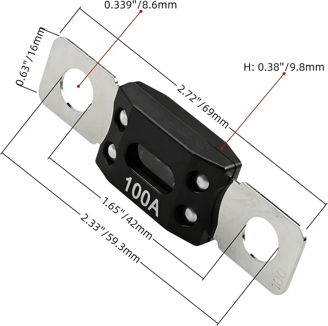 Alt view image 4 of 6 - 2 Way AMG MEGA Fuse Holder with Bolt Down Fuse 100Amp, 12/48V DC