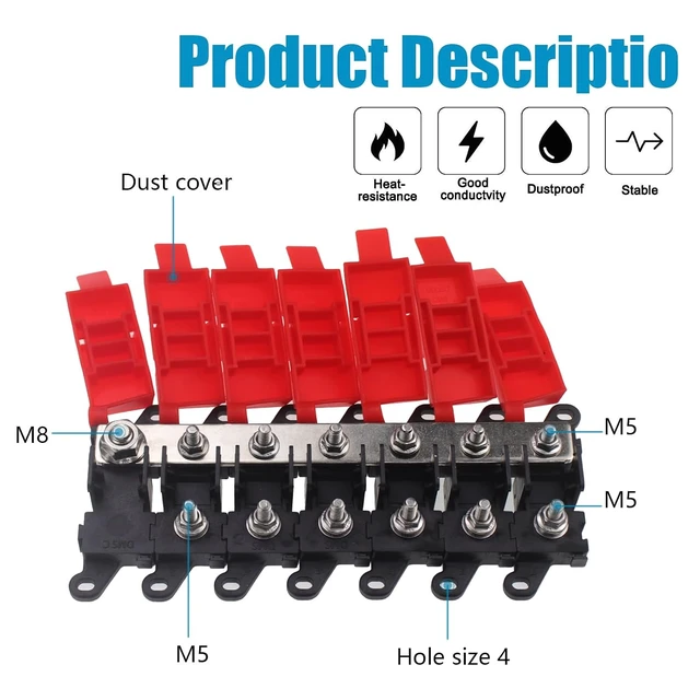 Alt view image 2 of 7 - 6 Way MIDI AMI Fuse Holder 1-in 6-Out Power Distribution Module 200A BDFS Fuse Block for MIDI Fuses, Bolt Fuses, RV, Automotive, Audio Applications