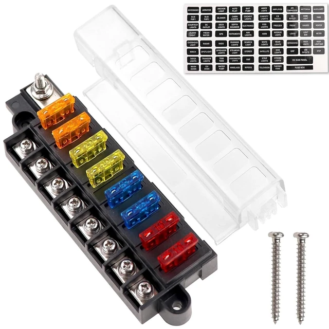 Main image of 8-Circuit Fuse Block Universal Power Distribution 8 Way Fuse Holder #5046 ST Blade Fuse Block for Vehicles, Boats