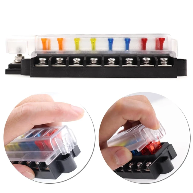 Alt view image 5 of 6 - 8-Circuit Fuse Block Universal Power Distribution 8 Way Fuse Holder #5046 ST Blade Fuse Block for Vehicles, Boats