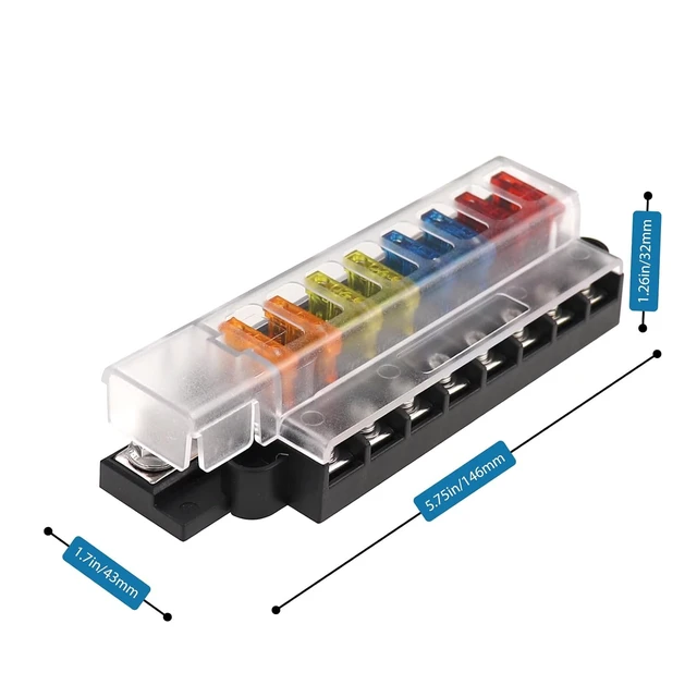 Alt view image 6 of 6 - 8-Circuit Fuse Block Universal Power Distribution 8 Way Fuse Holder #5046 ST Blade Fuse Block for Vehicles, Boats