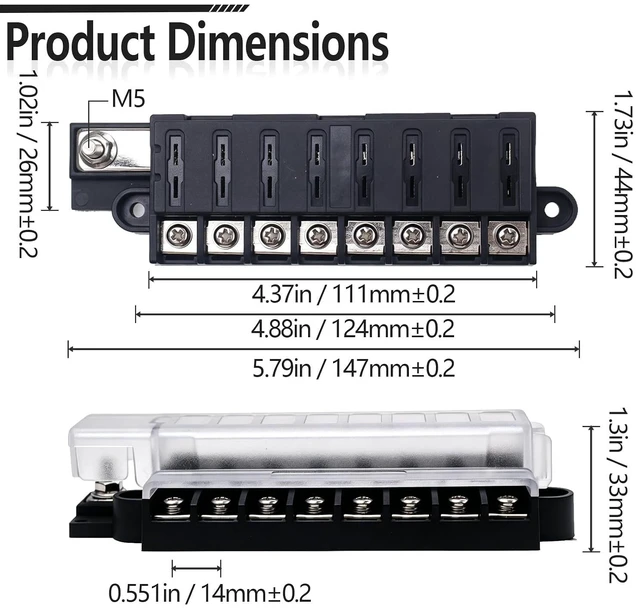 Alt view image 2 of 7 - 8 Way Fuse Block Power Distribution Block for ATC/ATO Fuse, 100A