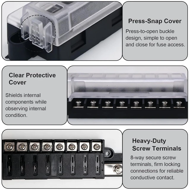 Alt view image 3 of 7 - 8 Way Fuse Block Power Distribution Block for ATC/ATO Fuse, 100A