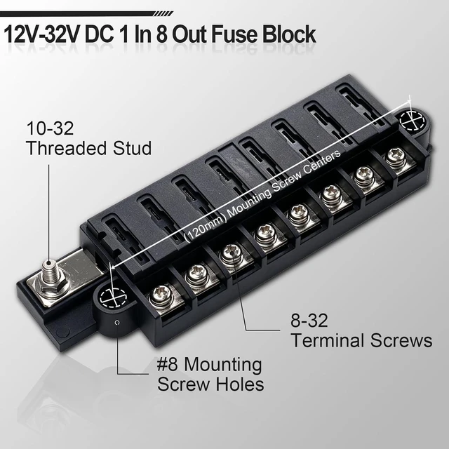 Alt view image 4 of 7 - 8 Way Fuse Block Power Distribution Block for ATC/ATO Fuse, 100A
