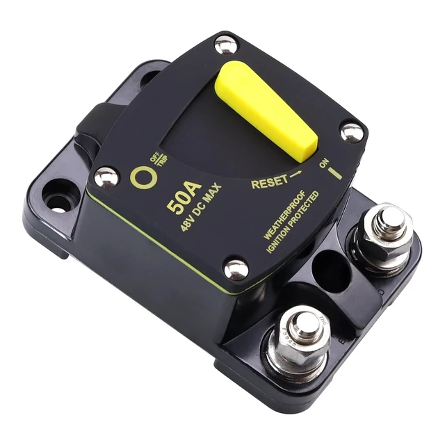 Alt view image 2 of 7 - 50Amp Circuit Breaker Switch Manual Reset Waterproof 48V DC Ignition Protected Breaker for RV Boat