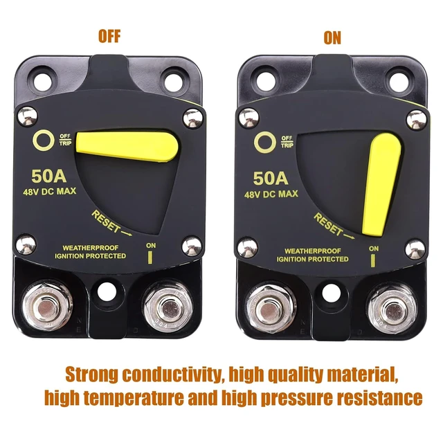 Alt view image 3 of 7 - 50Amp Circuit Breaker Switch Manual Reset Waterproof 48V DC Ignition Protected Breaker for RV Boat