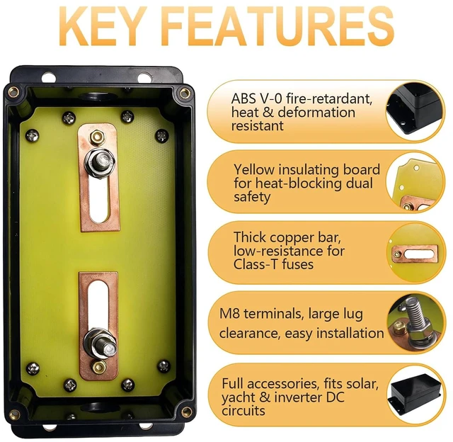 Alt view image 4 of 7 - Class T Fuse Block Fuse Box for Class T Fuse Terminal Spacing 50-120 mm