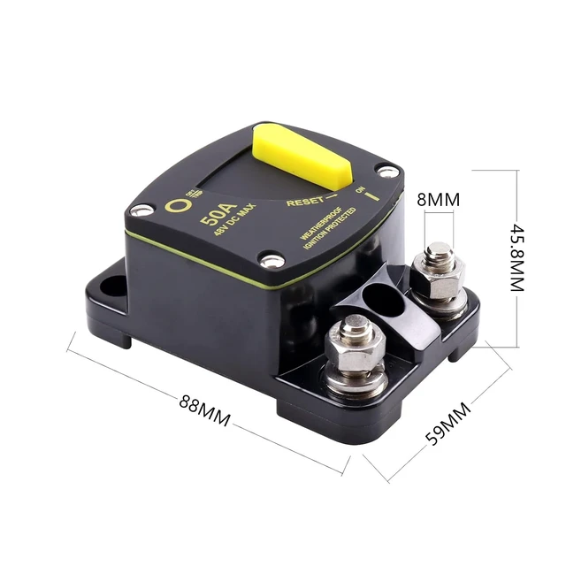 Alt view image 5 of 7 - 50Amp Circuit Breaker Switch Manual Reset Waterproof 48V DC Ignition Protected Breaker for RV Boat