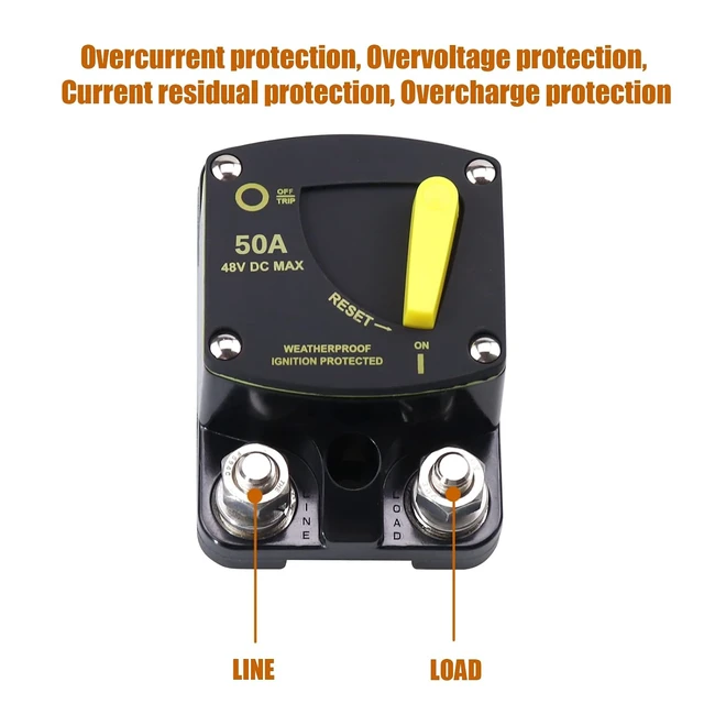 Alt view image 4 of 7 - 50Amp Circuit Breaker Switch Manual Reset Waterproof 48V DC Ignition Protected Breaker for RV Boat