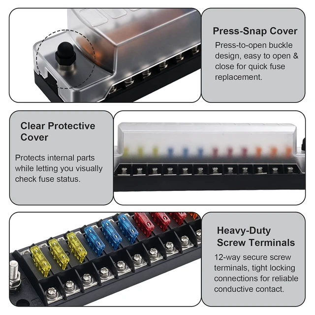 Alt view image 6 of 7 - 12 Way Fuse Block 12V Blade Fuse Holder with Negative Bus, 75Amps Total