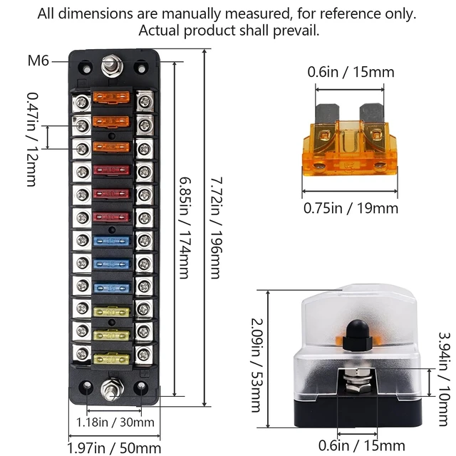 Alt view image 3 of 7 - 12 Way Fuse Block 12V Blade Fuse Holder with Negative Bus, 75Amps Total