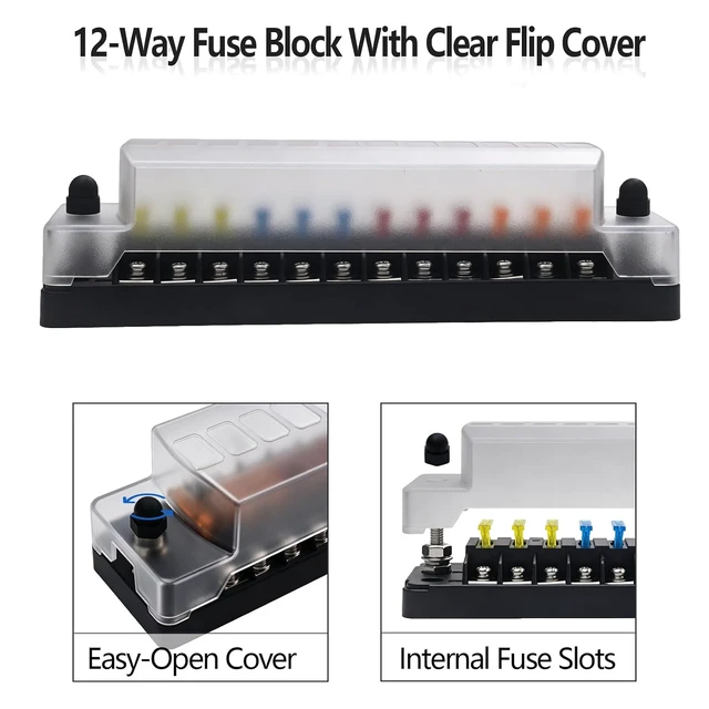 Alt view image 7 of 7 - 12 Way Fuse Block 12V Blade Fuse Holder with Negative Bus, 75Amps Total
