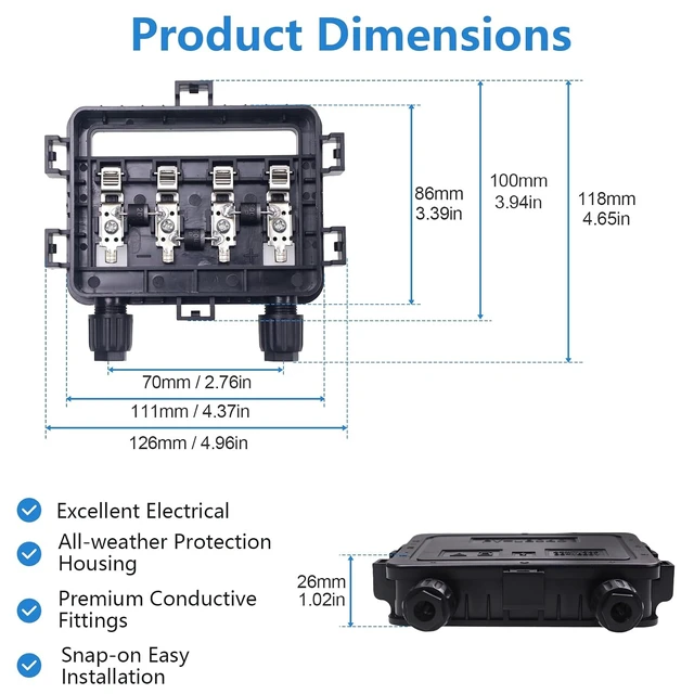 Alt view image 2 of 7 - Solar Junction Box for 150W-300W Solar Panel, Diodes 20SQ045 KP, 1000V DC