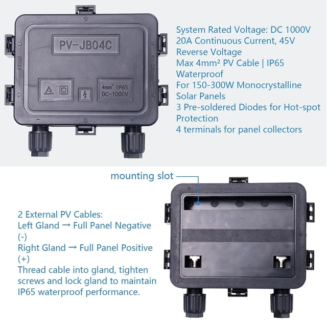 Alt view image 3 of 7 - Solar Junction Box for 150W-300W Solar Panel, Diodes 20SQ045 KP, 1000V DC