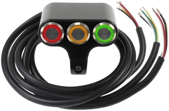 Main image of 7/8 Waterproof Motorcycle Handlebar Switch with Indicator Light, 3 Push Button Switch, Fog Light ON/Off -Aluminum Alloy Material
