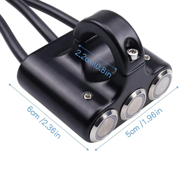 Alt view image 3 of 6 - 7/8 Waterproof Motorcycle Handlebar Switch with Indicator Light, 3 Push Button Switch, Fog Light ON/Off -Aluminum Alloy Material