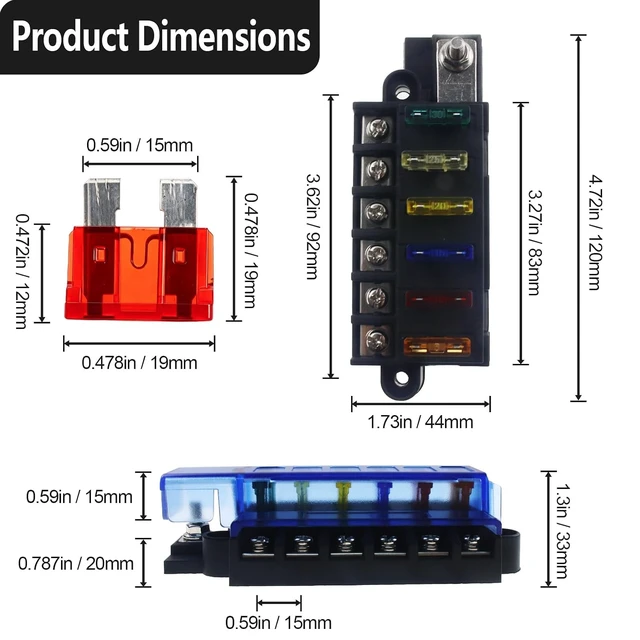Alt view image 2 of 6 - 6Circuit Blade Fuse Block 12V ATC/ATO Fuse Box with Cover