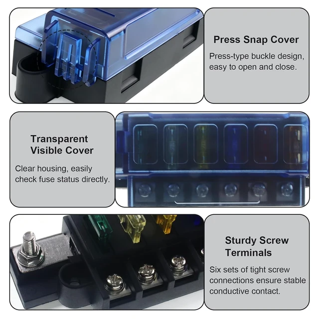 Alt view image 3 of 6 - 6Circuit Blade Fuse Block 12V ATC/ATO Fuse Box with Cover
