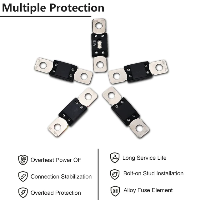 Alt view image 4 of 7 - 5 Pack 60Amp MEGA Fuse ANM Bolt Down High Current Fuse 60A