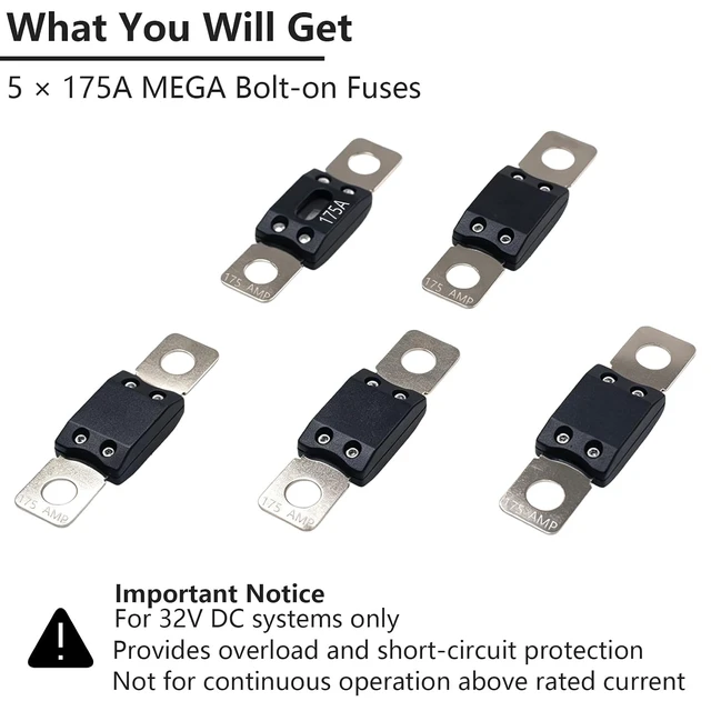 Alt view image 5 of 7 - 5 Pcs 175 Amp ANM/MEGA Fuse for AMG Mega Fuse Holder, 32V DC