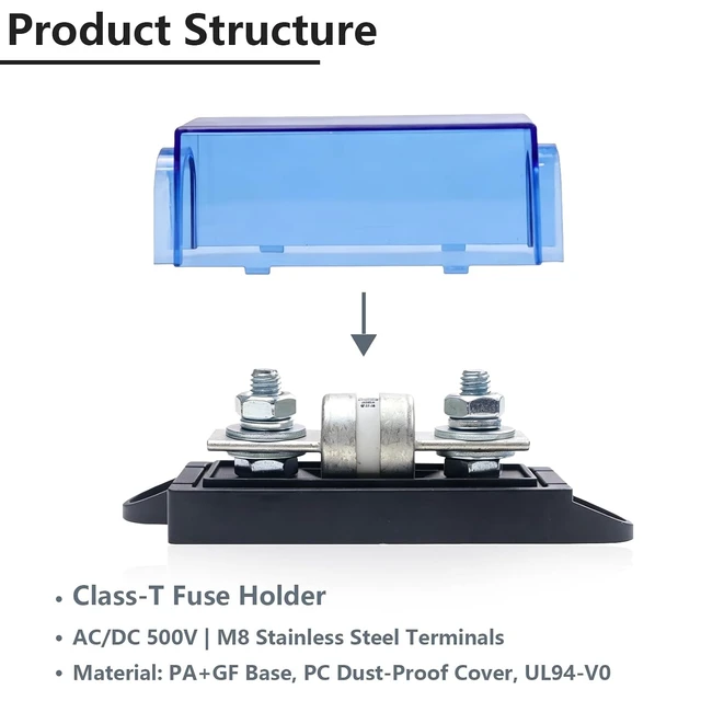 Alt view image 5 of 7 - AC/DC 500V 175A Class T Fuse Holder Multi Block Fuse 175 Amp