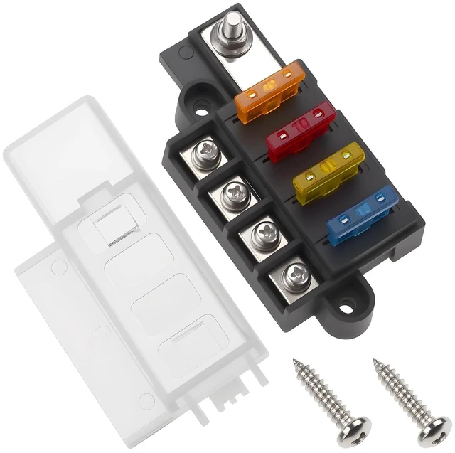 Main image of 4-Circuit Fuse Block Universal Power Distribution 4 Way Fuse Holder DC 32V ATO Blade Fuse Block for Vehicles, Boat