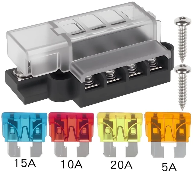 Alt view image 2 of 5 - 4-Circuit Fuse Block Universal Power Distribution 4 Way Fuse Holder DC 32V ATO Blade Fuse Block for Vehicles, Boat