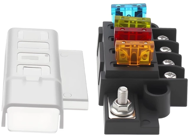 Alt view image 3 of 5 - 4-Circuit Fuse Block Universal Power Distribution 4 Way Fuse Holder DC 32V ATO Blade Fuse Block for Vehicles, Boat