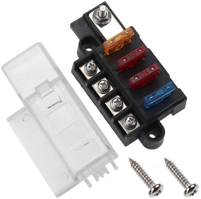 Main image of 4-Way Blade Fuse Box with Cover DC 32V ATO Blade Fuse Box Block Holder for Car Boat