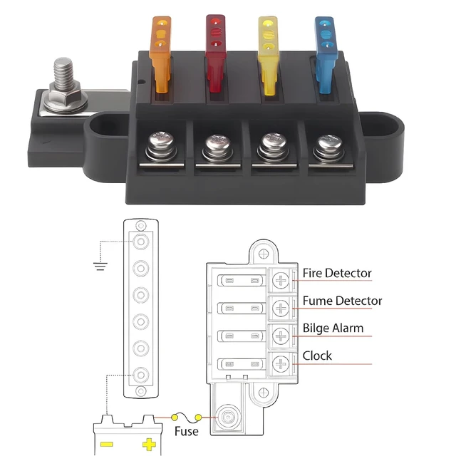 Alt view image 4 of 5 - 4-Circuit Fuse Block Universal Power Distribution 4 Way Fuse Holder DC 32V ATO Blade Fuse Block for Vehicles, Boat