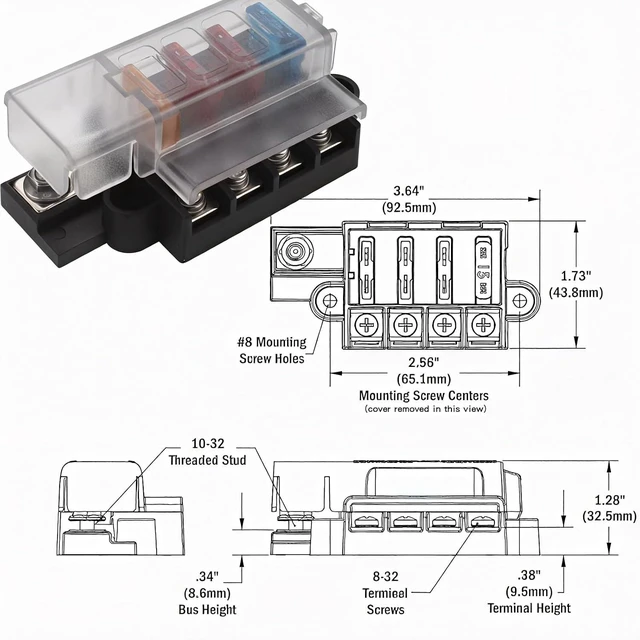 Alt view image 5 of 5 - 4-Circuit Fuse Block Universal Power Distribution 4 Way Fuse Holder DC 32V ATO Blade Fuse Block for Vehicles, Boat